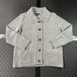 Karen Scott Sweater Womens Medium Gray Button Cardigan Shawl Collar Pockets